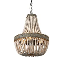 Newrays Retro Loft Vintage Rústico Ronda Cuentas De Madera Lámpara Colgante E27 Led Lámpara Colgante Decoración Luces…
